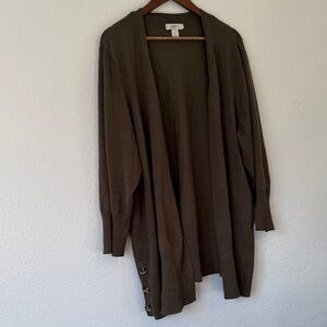 CJ Banks Chocolate Button-Accent Cardigan